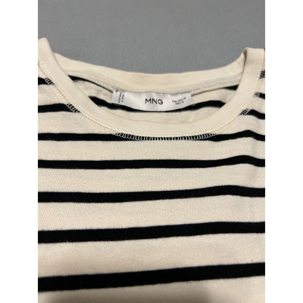 Mango MNG Womens Striped Long Sleeve Crew Neck T-Shirt Off White Black Size M - Picture 2 of 6